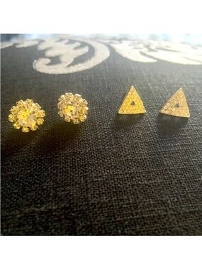 2 pair of pretty Crystal Stud Earrings - Round and Triangle Set